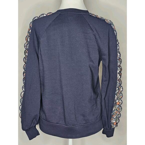 Boden Navy Women’s Sweatshirt Ruffle Sleeves Floral Design - Size 6 - Picture 2 of 13